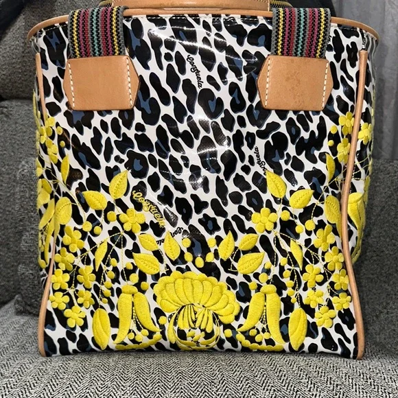 Consuela Leopard Print Tote with Yellow Floral Design - Picture 1 of 5